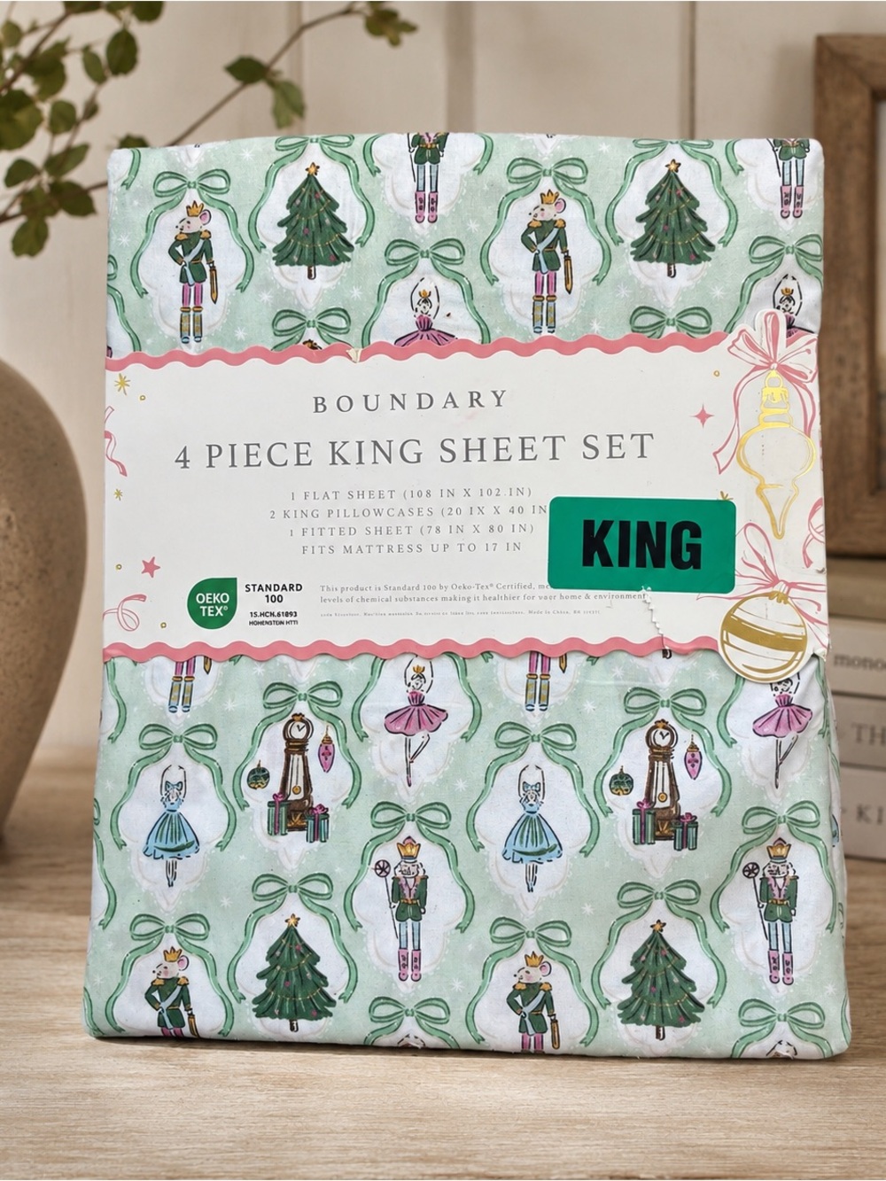 Boundary Nutcracker Suite KING Sheet Set Mint Green Pastel Christmas Balletcore